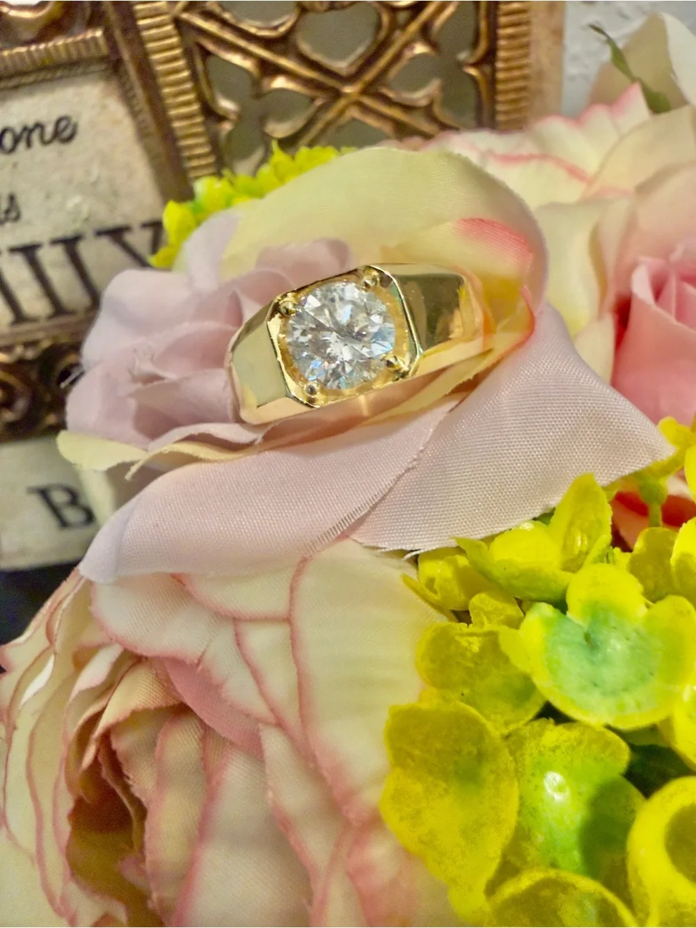 1.88CT GH -SI3 Round Cut Natural Diamond Men's Ring Solic 14K Yellow Gold